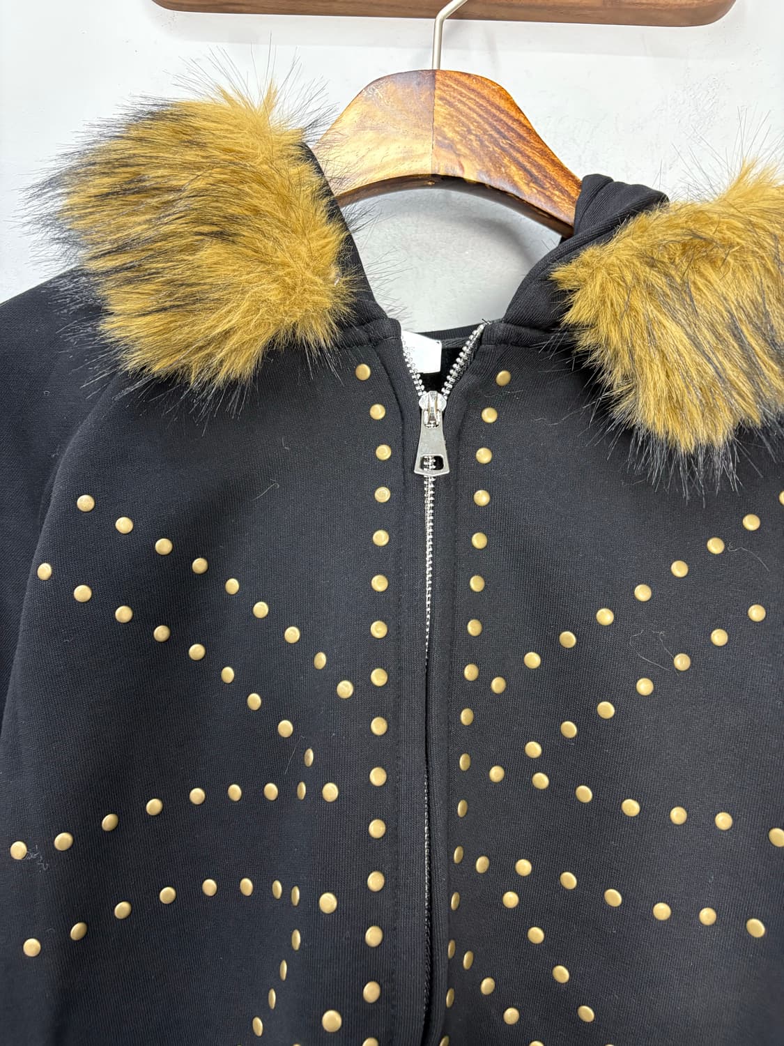 빈티지 블랙골드 패턴 퍼 후드집업 (퍼 탈부착 가능) A3124 상품이미지3