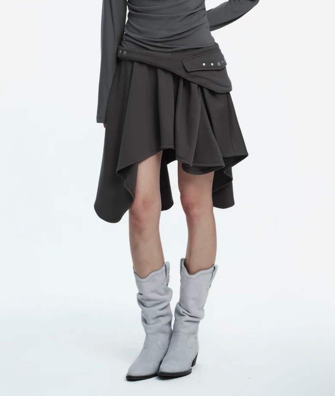 러프넥 벨티드 포켓 드레이프 스커트 상품이미지1