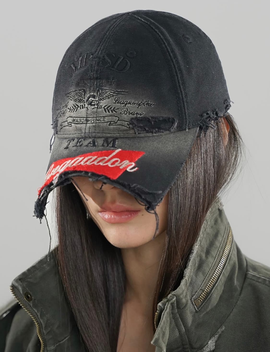 MASONPRINCE 워시드 디스트로이드 팀 자수 볼캡 상품이미지2