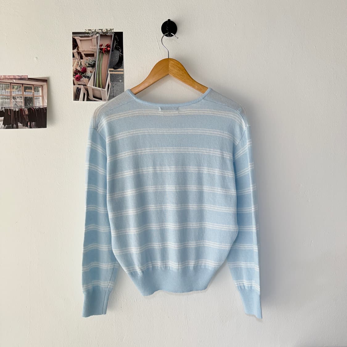 Lepvonj 레프본 스트라이프 브이넥 여름니트 스카이블루 상품이미지3