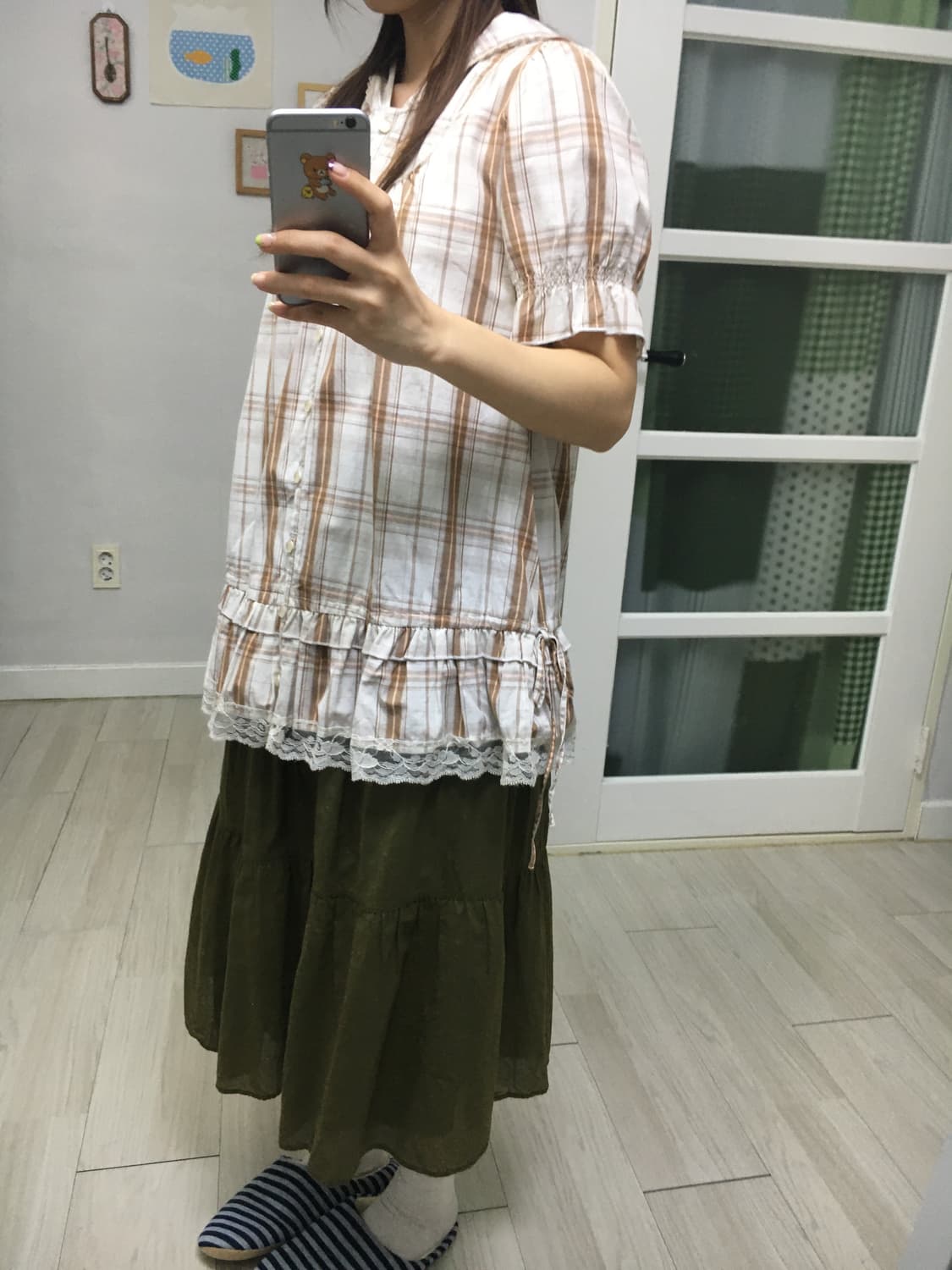 체크 후드 레이스 블라우스 상품이미지4