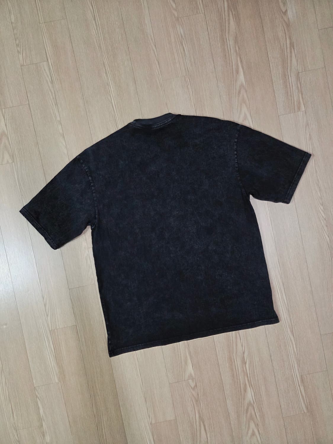 LIANGXILIN 블랙 원워싱 프린트 라운드 티셔츠 상품이미지4