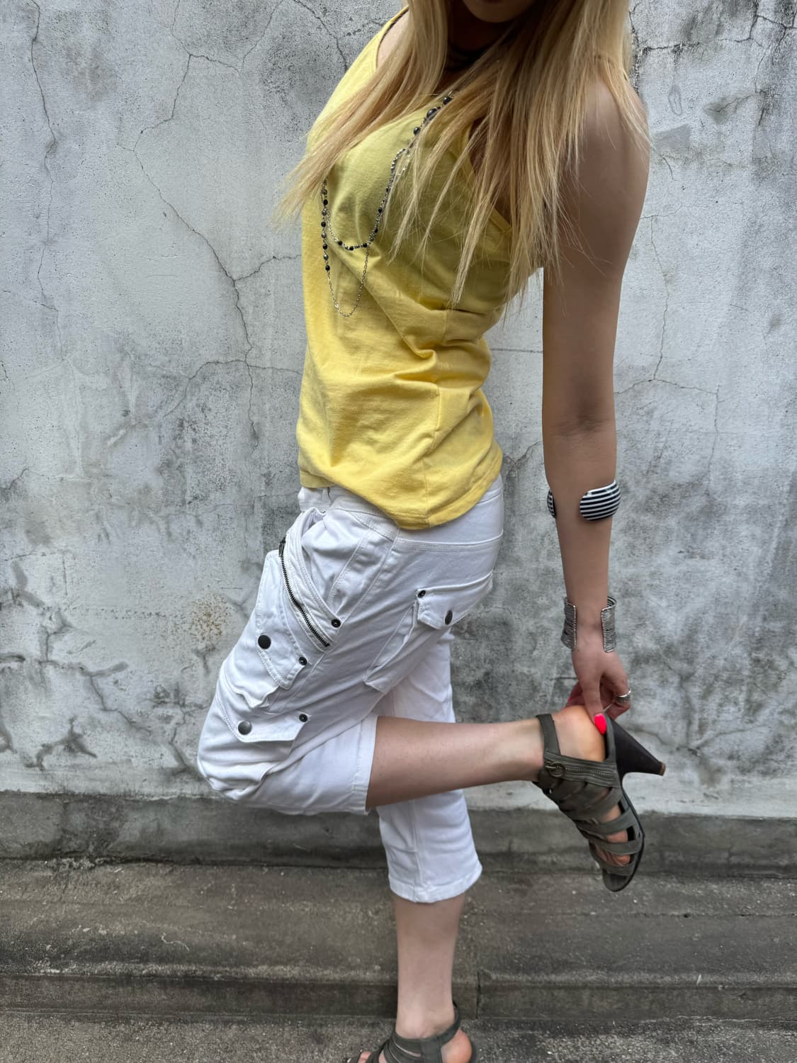 Y2k white zip cargo pants 상품이미지1