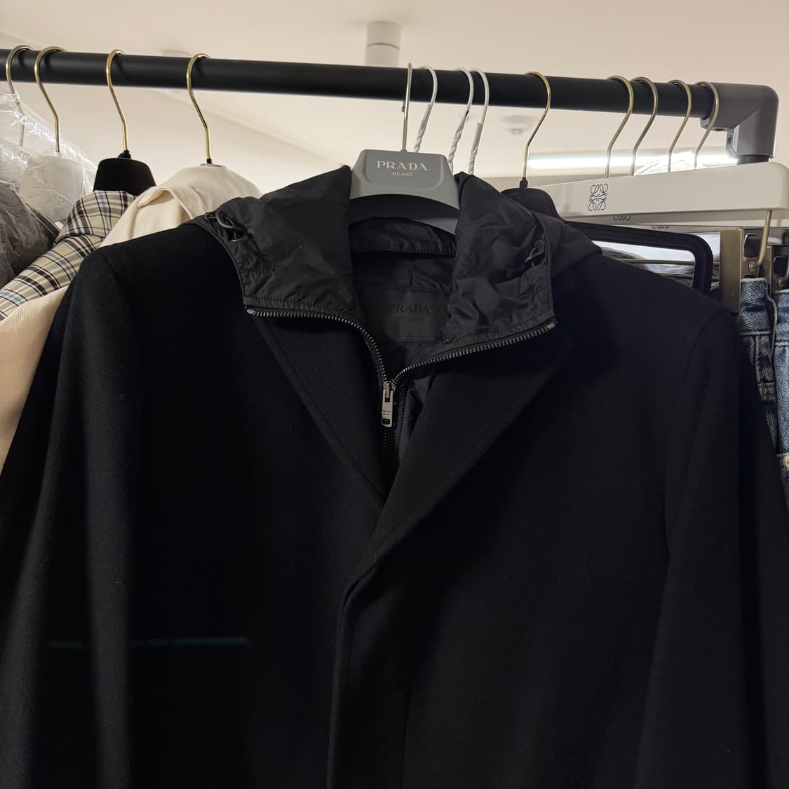 프라다 탈부착 나일론 후드 남성 울 코트 52 (UC412D 1FQX) 상품이미지8