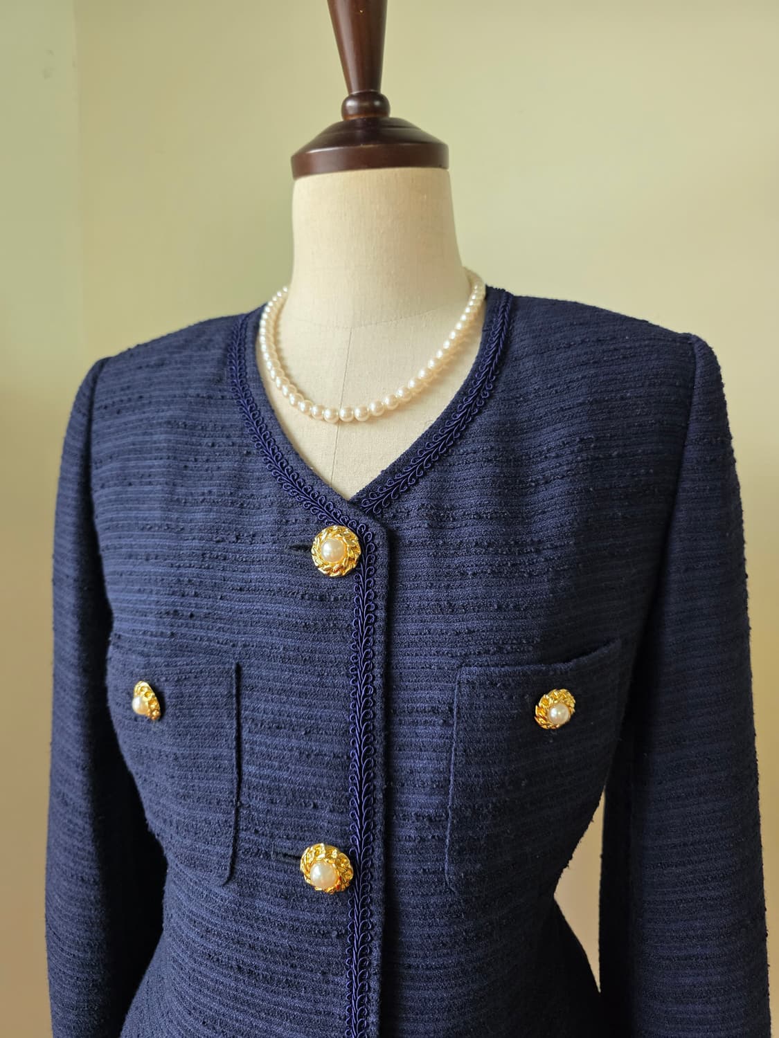 네이비 레이스 테이핑 부클 트위드 원피스 상품이미지1