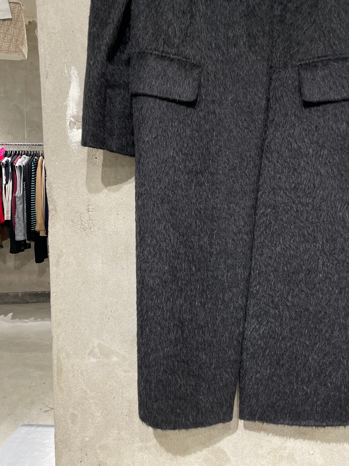 막스마라 블랙 플랫 카라 히든 버튼 알파카 울 코트 상품이미지4