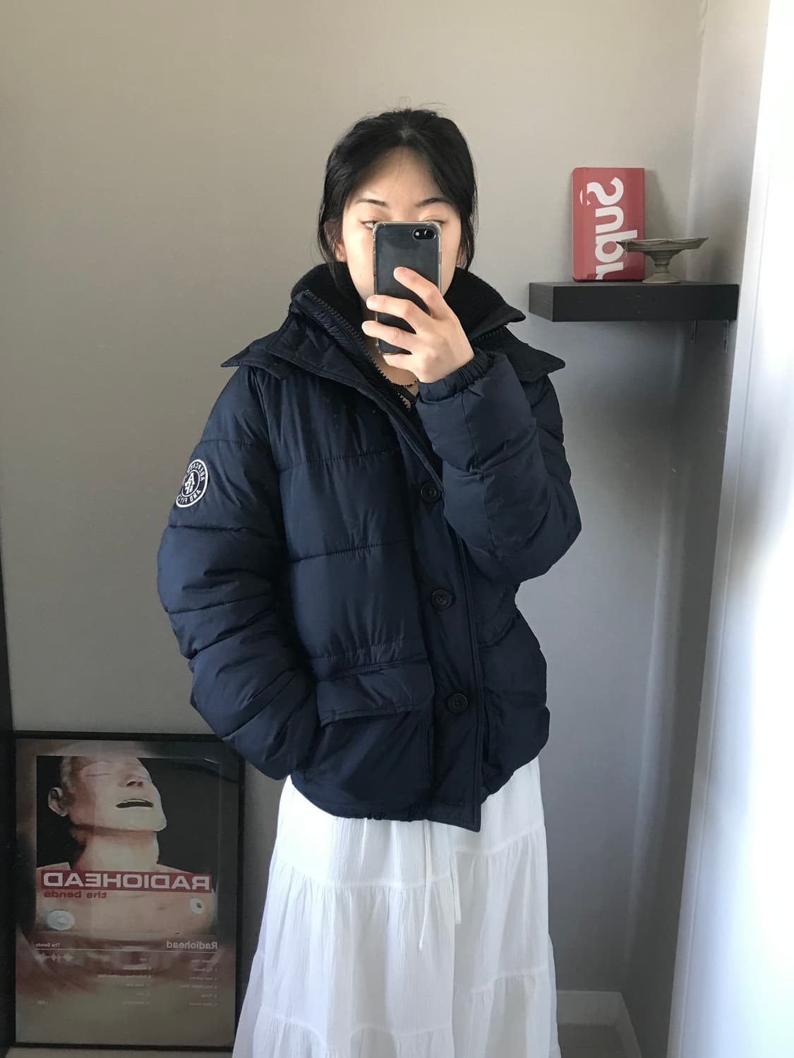 아베크롬비 패치 로고 네이비 후드 패딩 상품이미지3