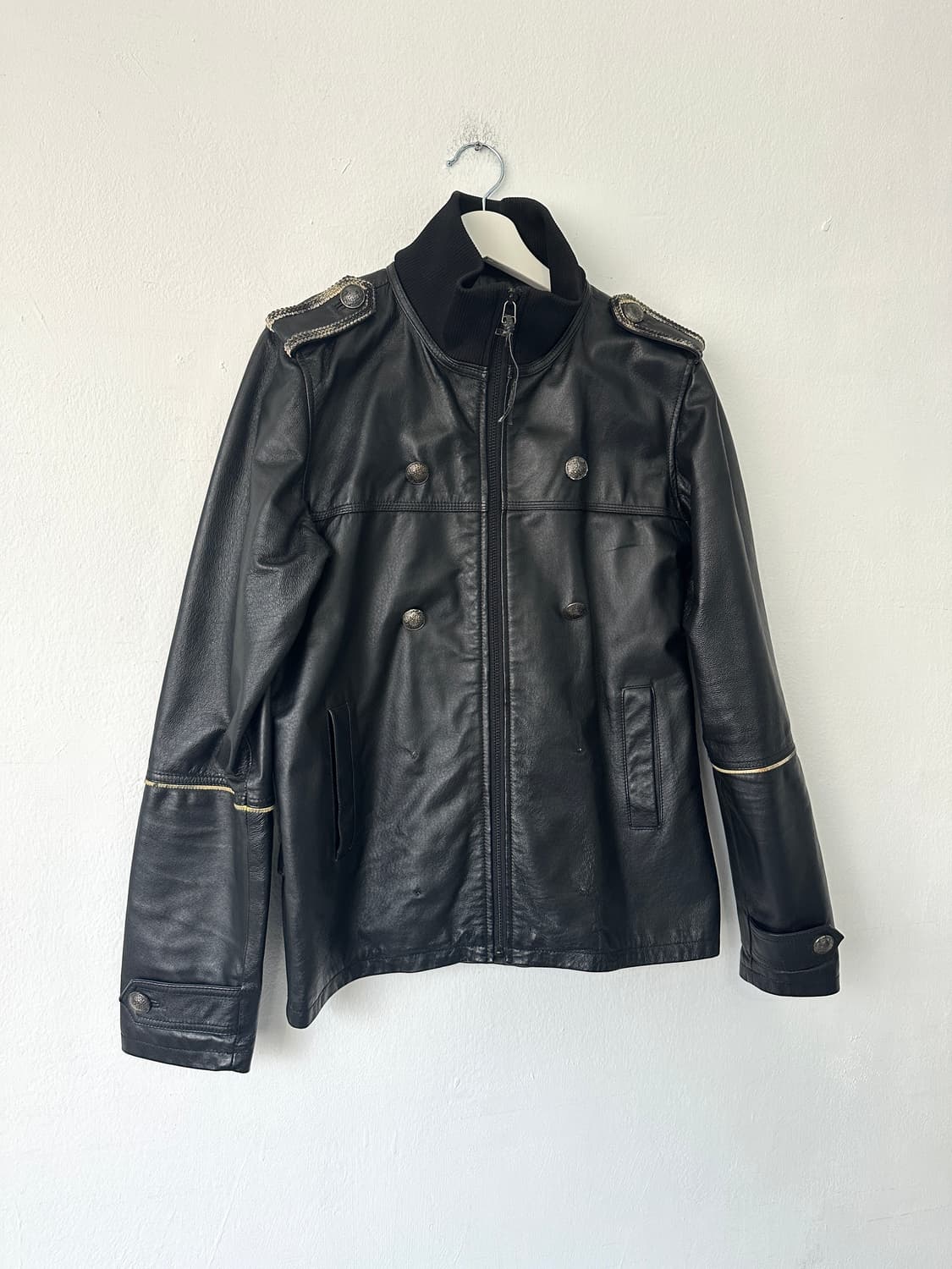 VTG 나폴레옹 하이넥 견장 블랙 레더 자켓 상품이미지6