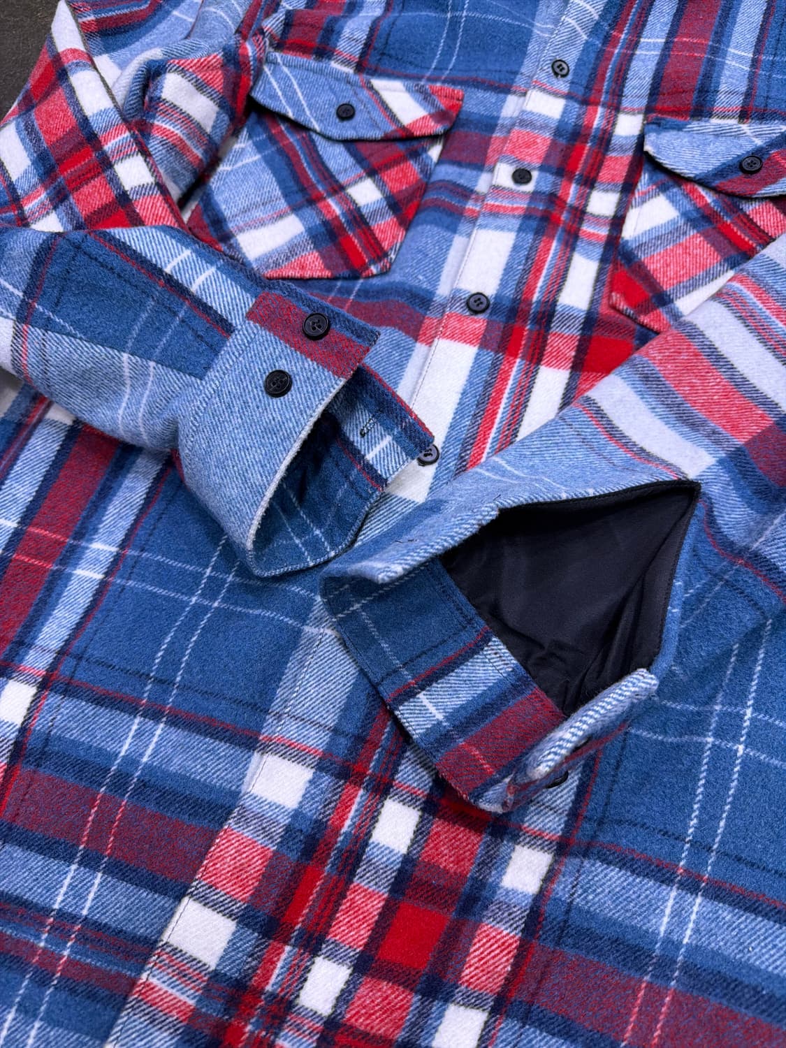 Well 블루 체크 오버핏 헤비울 셔츠자켓 셔켓 48 상품이미지5