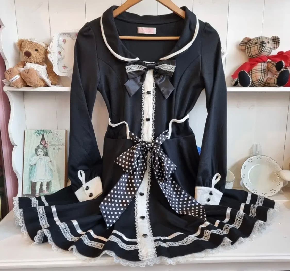 트랄라라 세일러원피스 로리타갸루공겜여주 도트리본 헤이세이 상품이미지1