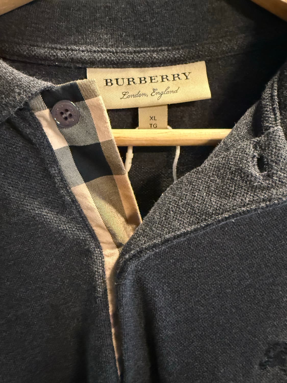 XL 버버리 BURBERRY 런던 노바체크 카라 PK 티셔츠 차콜 상품이미지5
