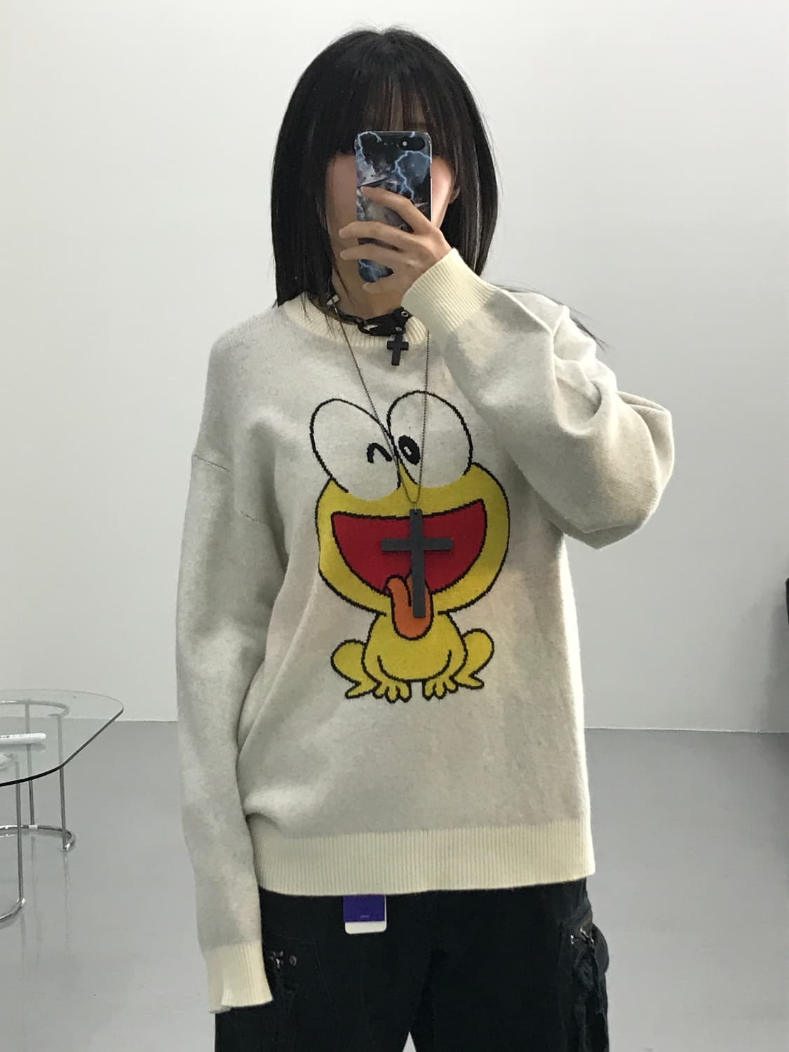 애니 배짱개구리 피욘키치 프린팅 니트 상품이미지1