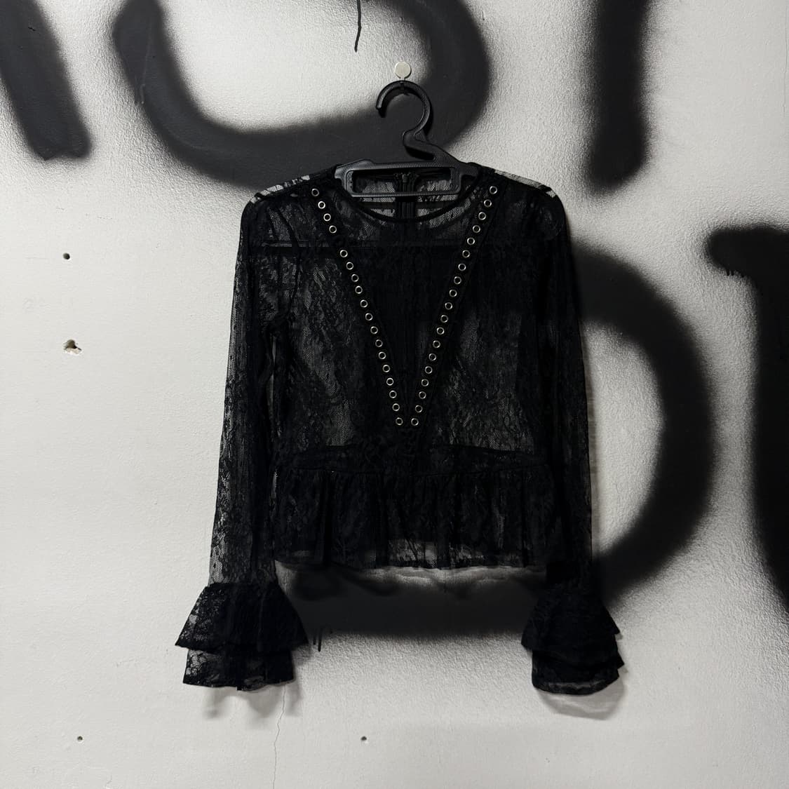 VTG 빈티지 고스로리 아일렛 디테일 레이스 시스루 블라우스 상품이미지1