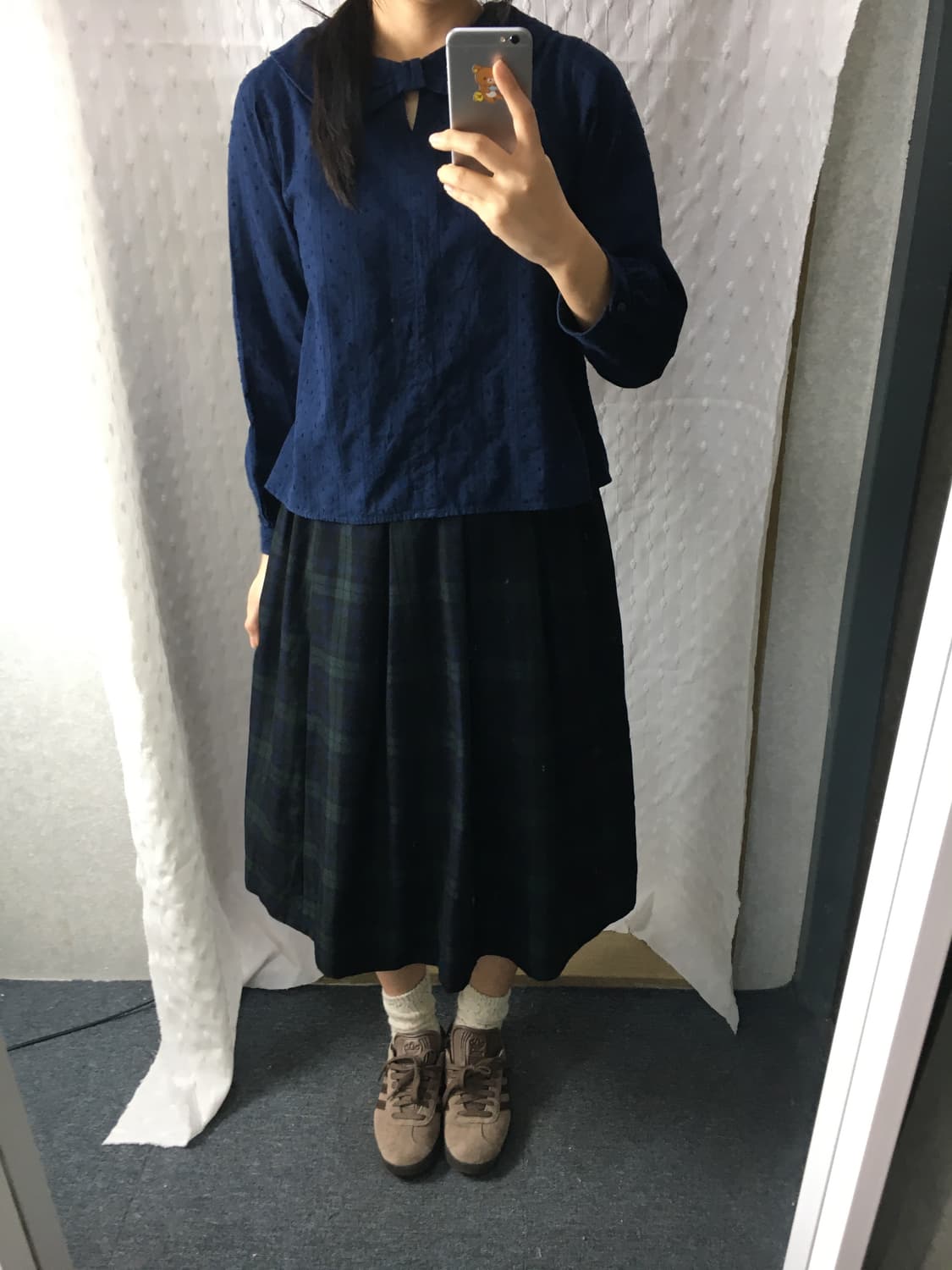 네이비 도트 리본 블라우스 상품이미지2