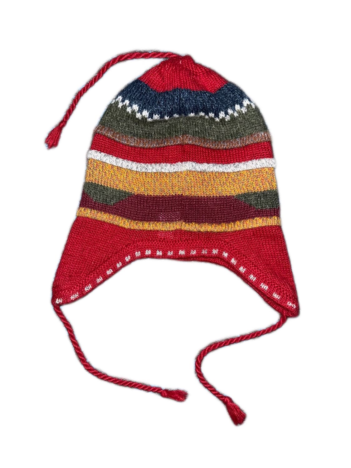 스트라이프 이어플랩 레드 비니 상품이미지1