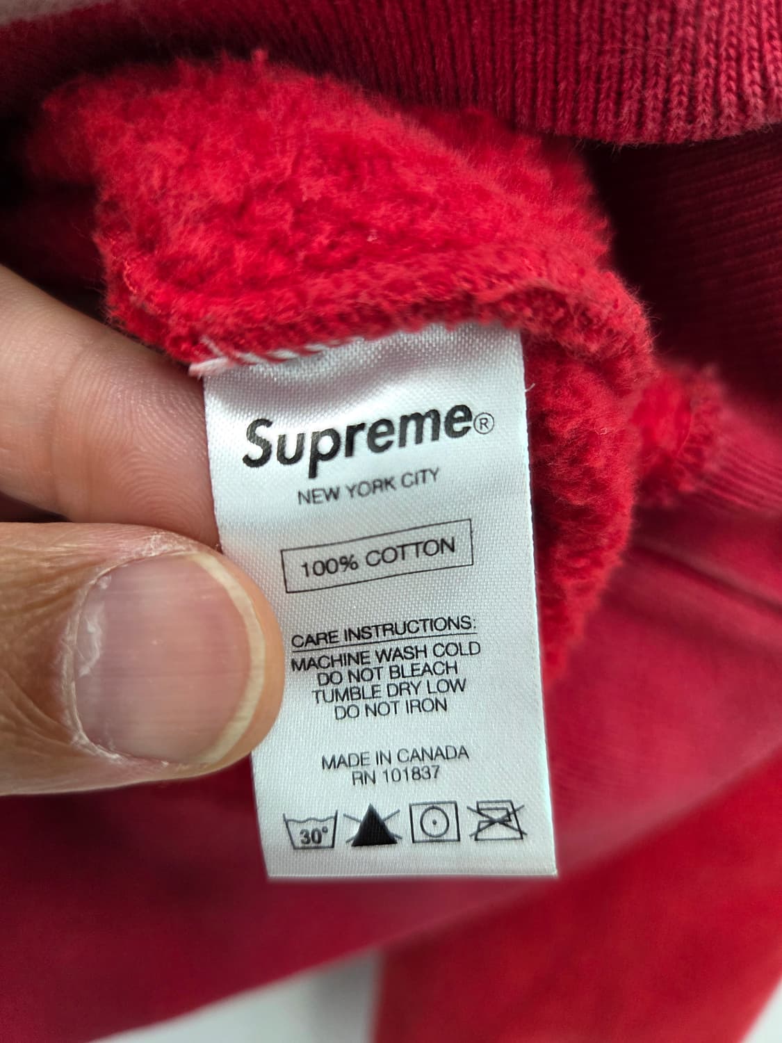 M 2015fw 슈프림 클레식 로고 투톤 뉴욕 레드 후드티 상품이미지8