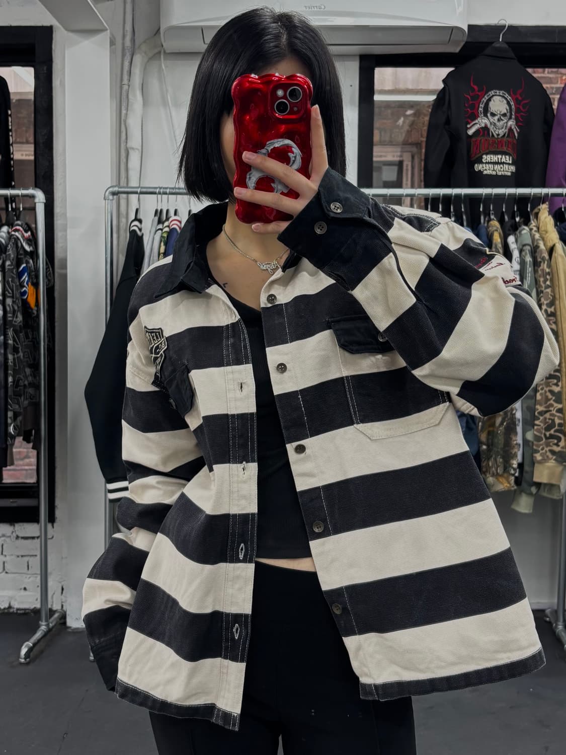 밴슨 레더 스트라이프 자켓 상품이미지2