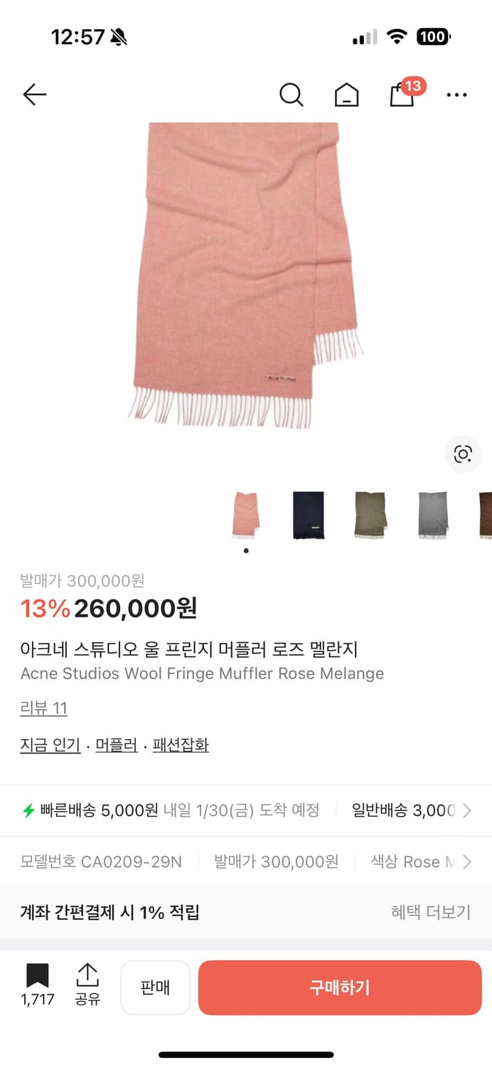 [새상품] 아크네 스튜디오 머플러 로즈 멜란지 수지 머플러 상품이미지4