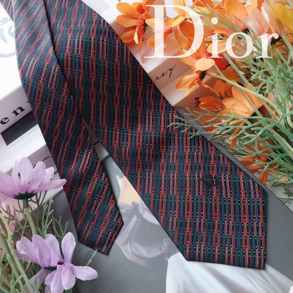 크리스찬 디올 실크 와인 패턴 넥타이 8.3cm A+~A등급 K1453
 상품이미지1