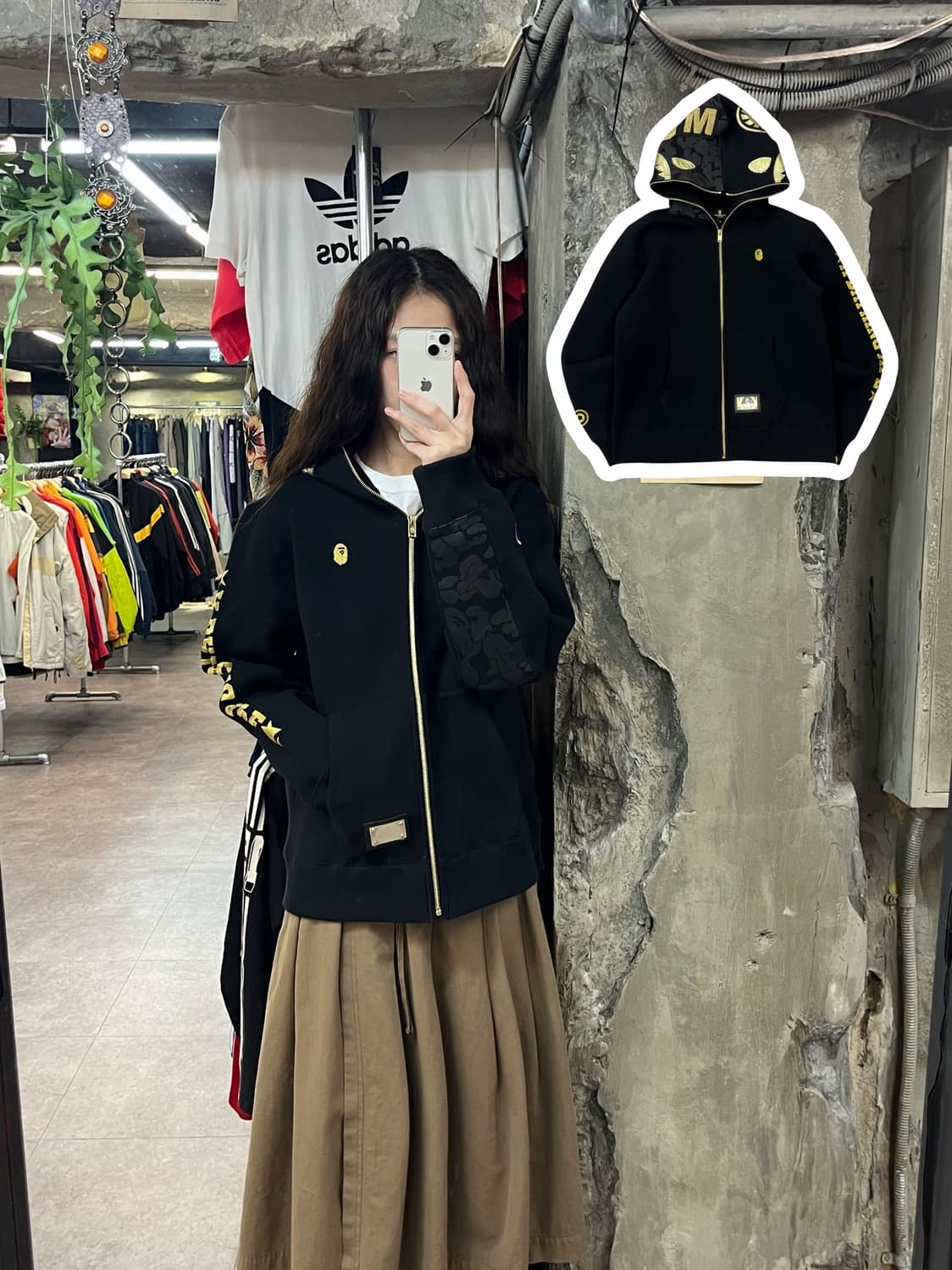 베이프 금장 샤크 후드집업 블랙 M #csz1782 상품이미지1