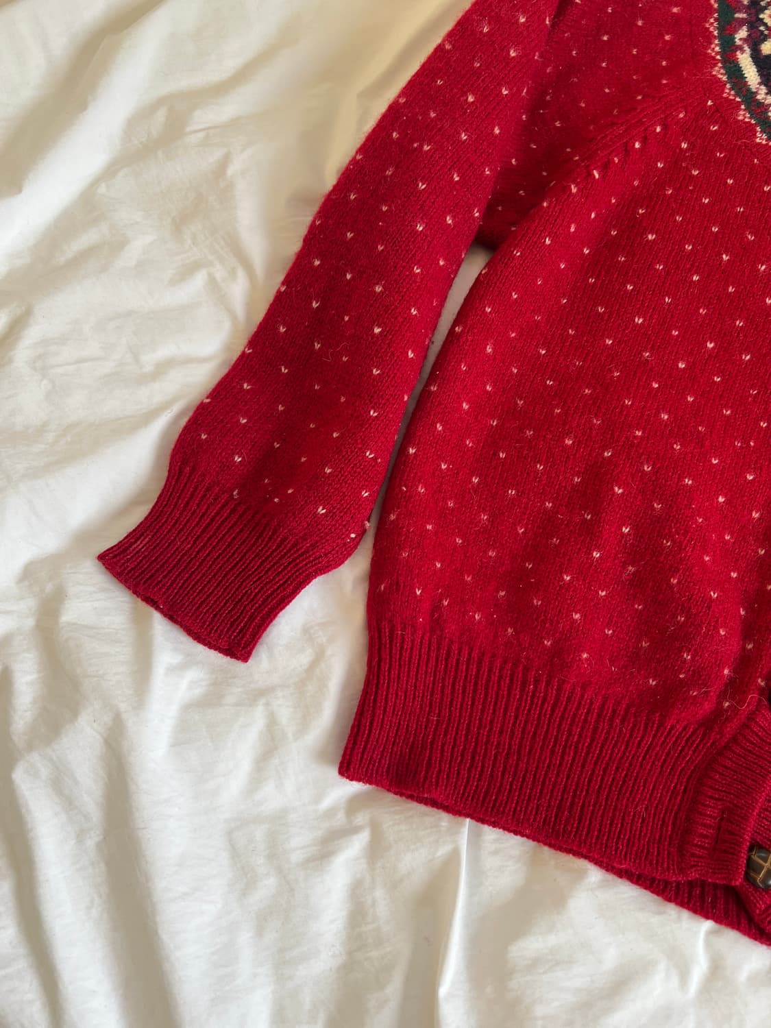빈티지 체리 레드 페어아일 울 니트 가디건 상품이미지5