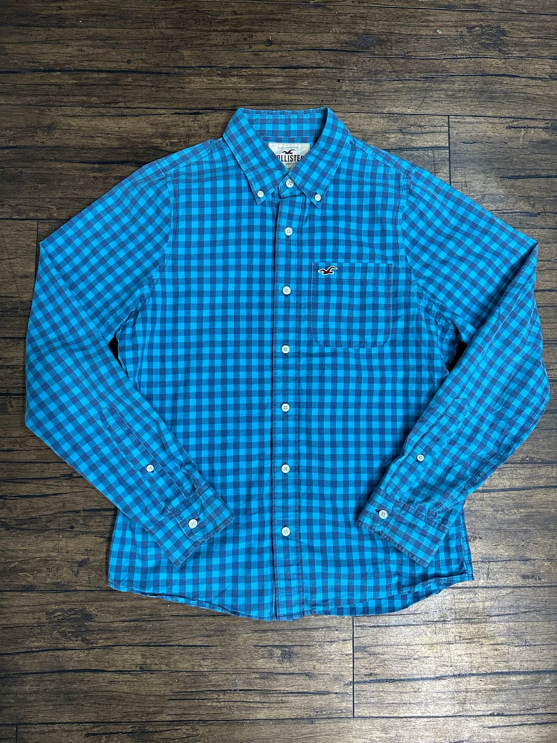 홀리스터 HOLLISTER 블루 깅엄 체크 버튼다운 셔츠 여성 XL 상품이미지1