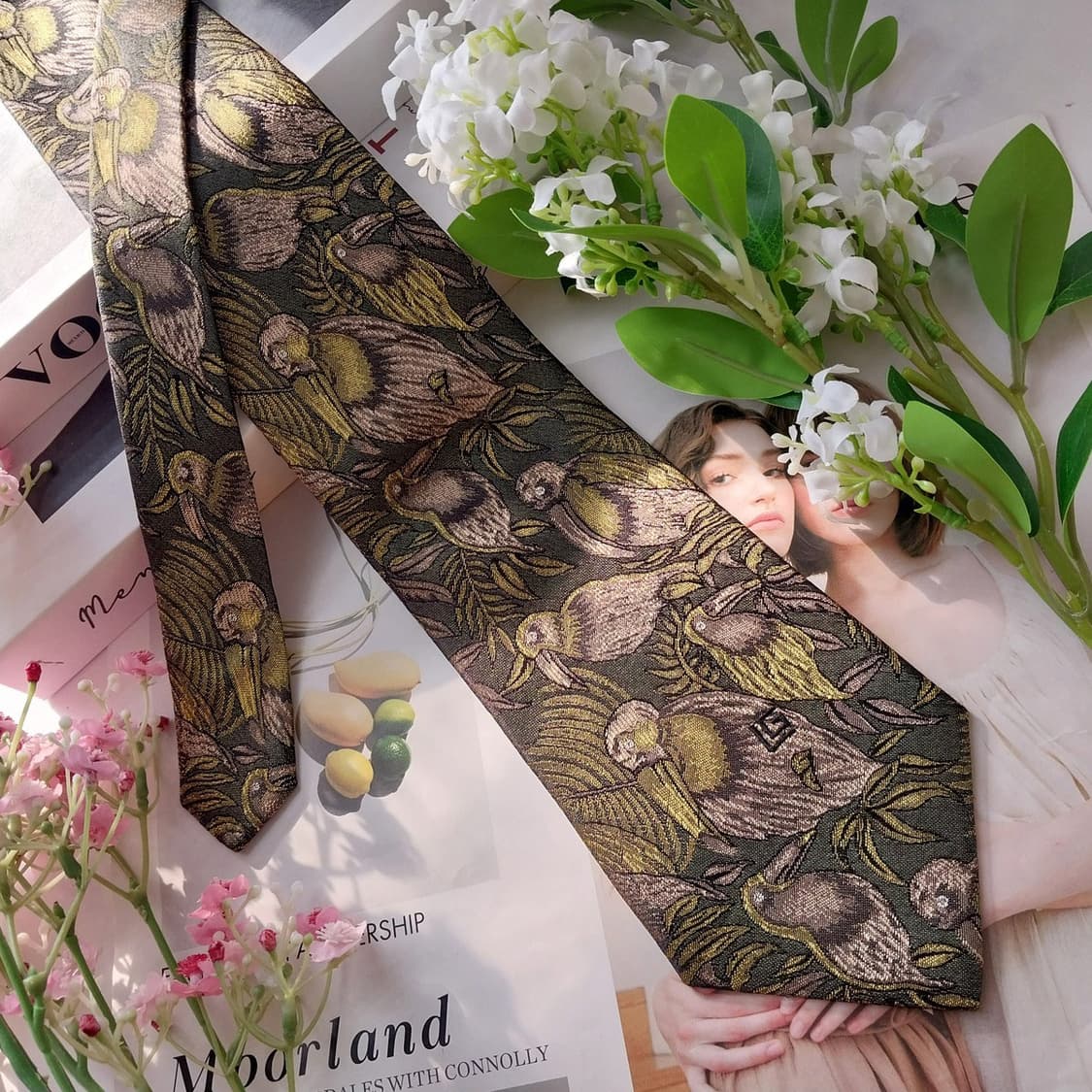 기라로쉬 실크 그린 새 패턴 자카드 넥타이 9.5cm A+등급 K1847 상품이미지4