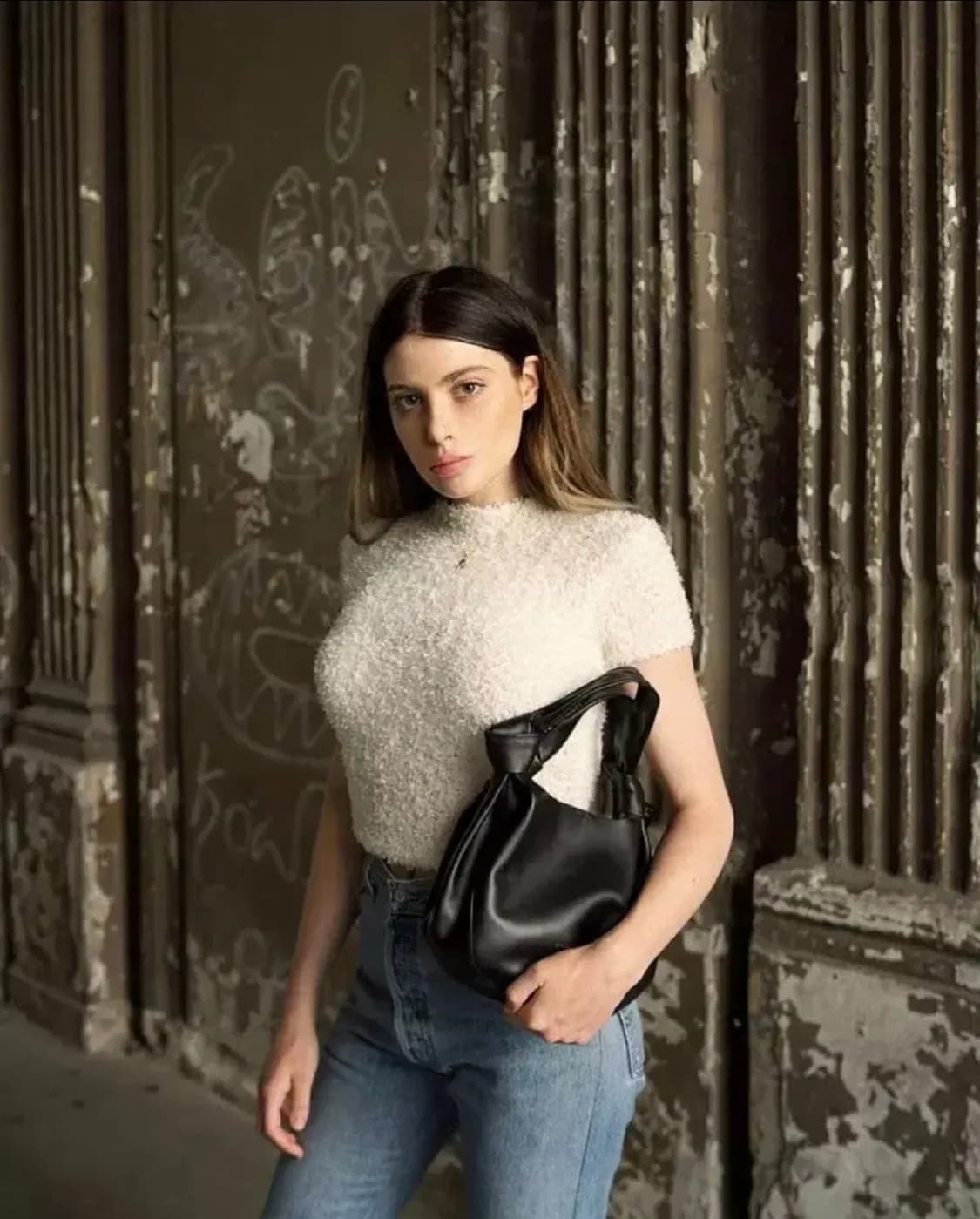 ZARA 부클 반팔 니트, 자라 부클 니트, 부클 탑, 부클 티셔츠 상품이미지1