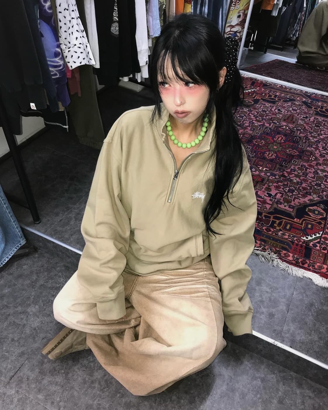 Stussy Overdyed Sock Logo Half SweatShir 상품이미지1