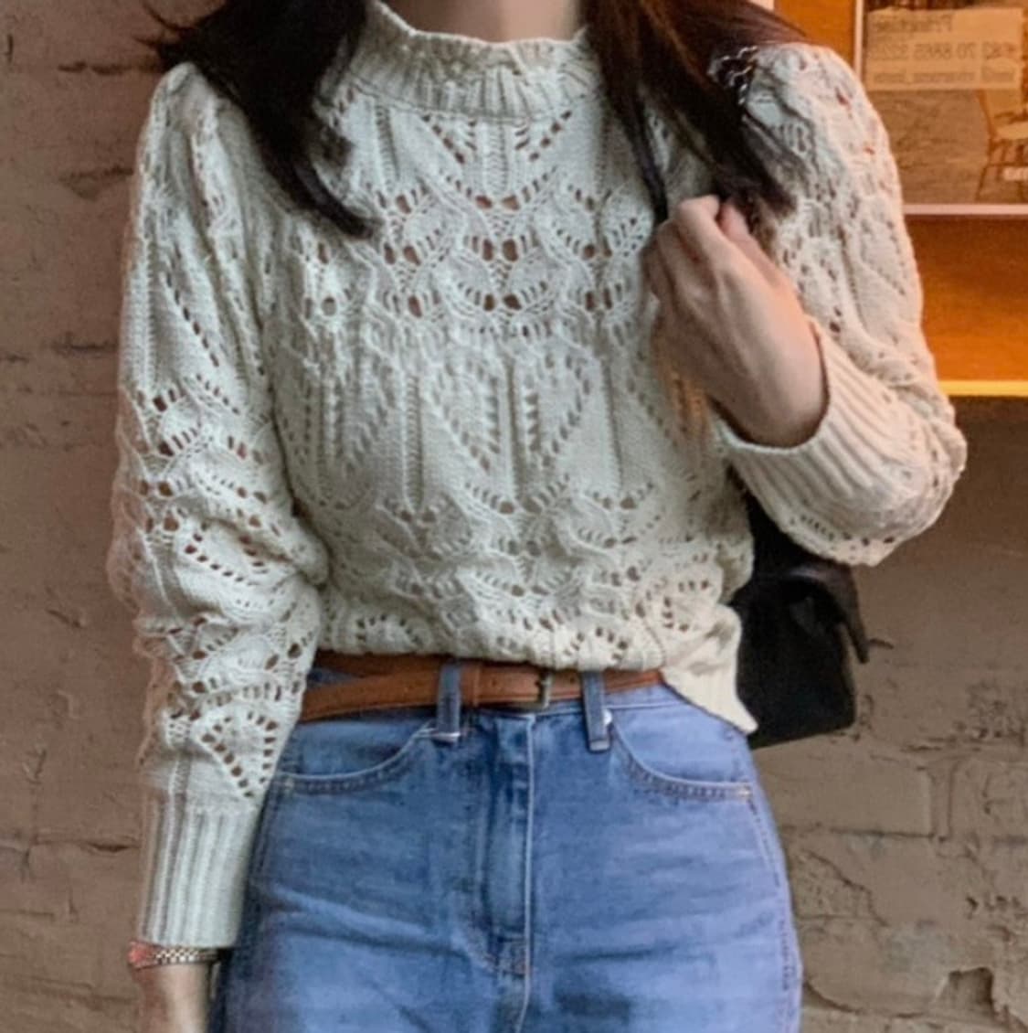 레이스 시스루 꽈배기 니트 크림 상품이미지1