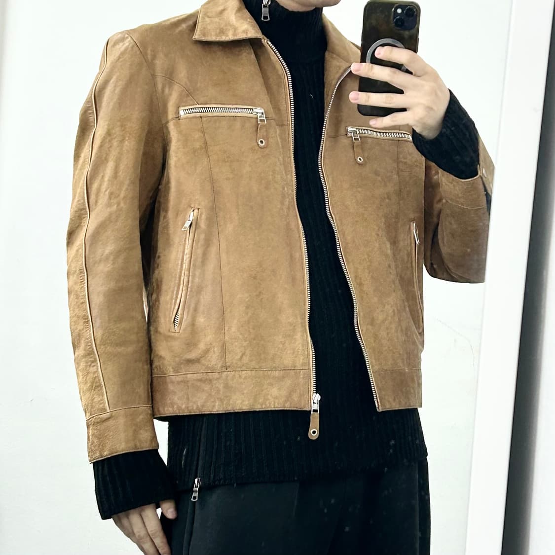 Licorice 돈피 스웨이드 바이커 자켓 상품이미지2