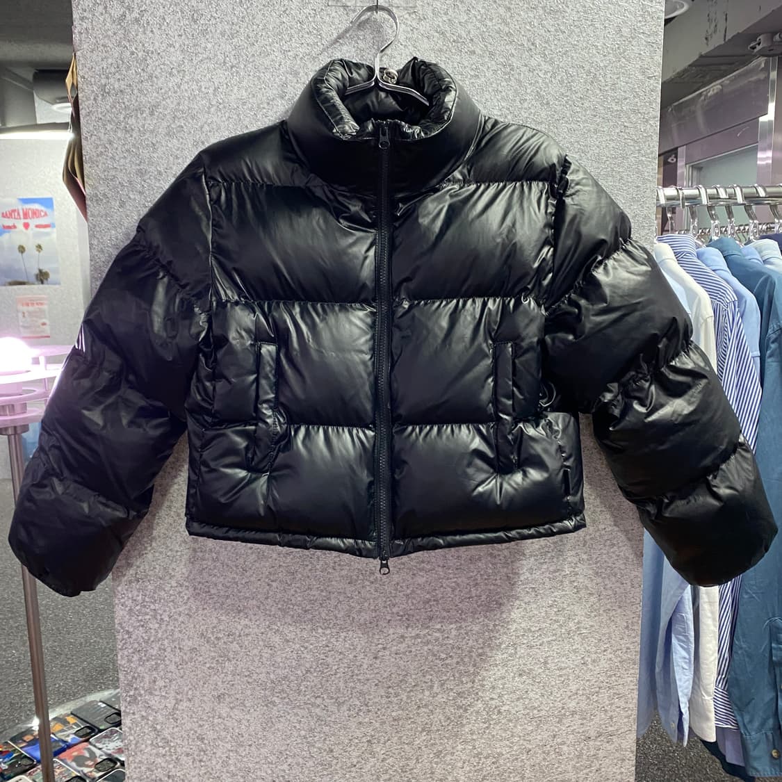 라퍼지스토어 블랙 유광 크롭 패딩  B3039 상품이미지2