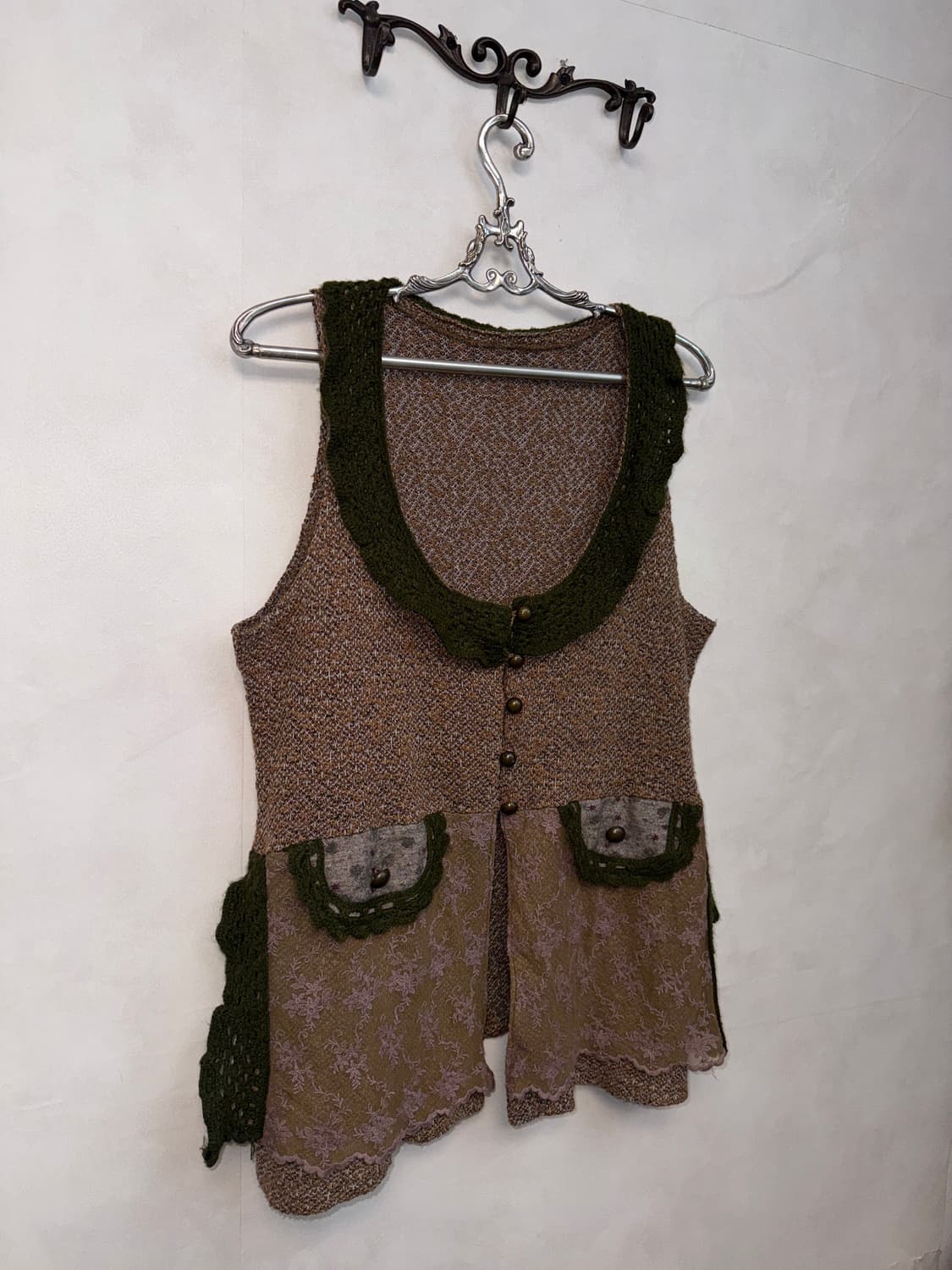 Pink brown bohemian floral knit vest 상품이미지2
