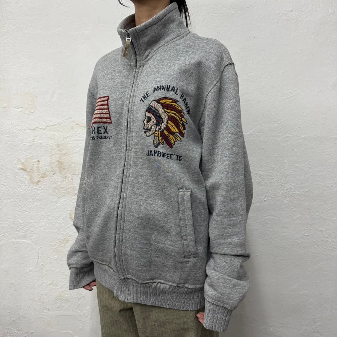 아비렉스(AVIREX) 멜란지 코튼 웨스턴 자수로고 하이넥 집업 자켓 상품이미지1