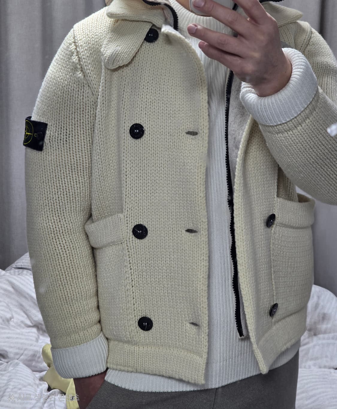 스톤아일랜드 가디건 남성 니트 후드(탈부착) 아이보리 상품이미지7