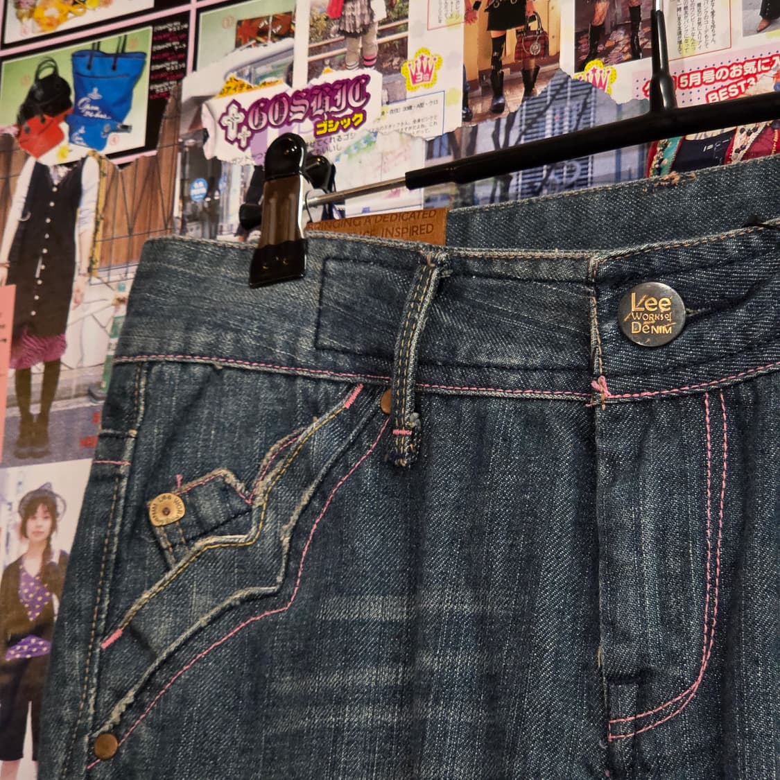 리 핑크 스티치 로우라이즈 세미 부츠컷 팬츠 상품이미지5