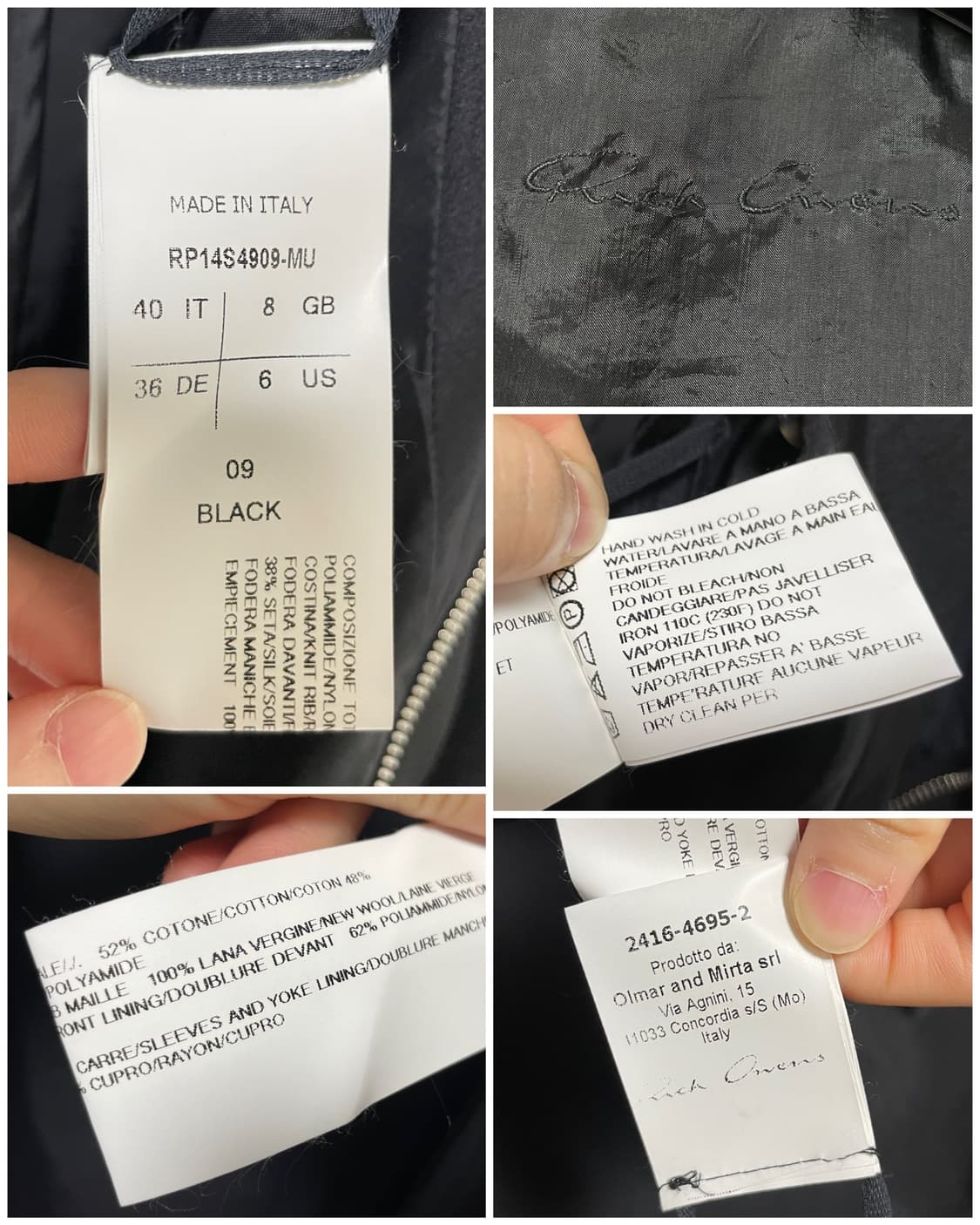 릭오웬스 여성 하이넥 코튼 나일론 자켓 40 _ 블랙 상품이미지10
