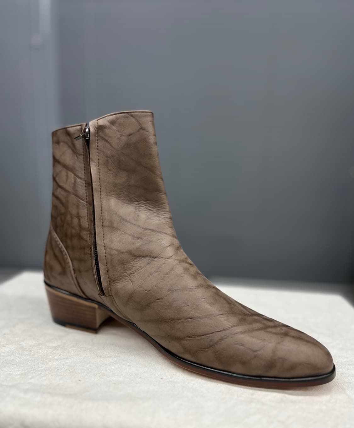 빈티지 텍스처 브라운 가죽 앵글부츠 상품이미지2