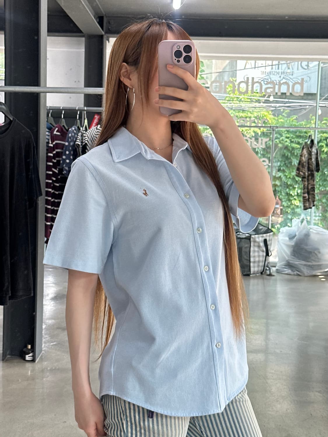 폴로 큐알텍 포니 반팔 셔츠 스카이블루 상품이미지1