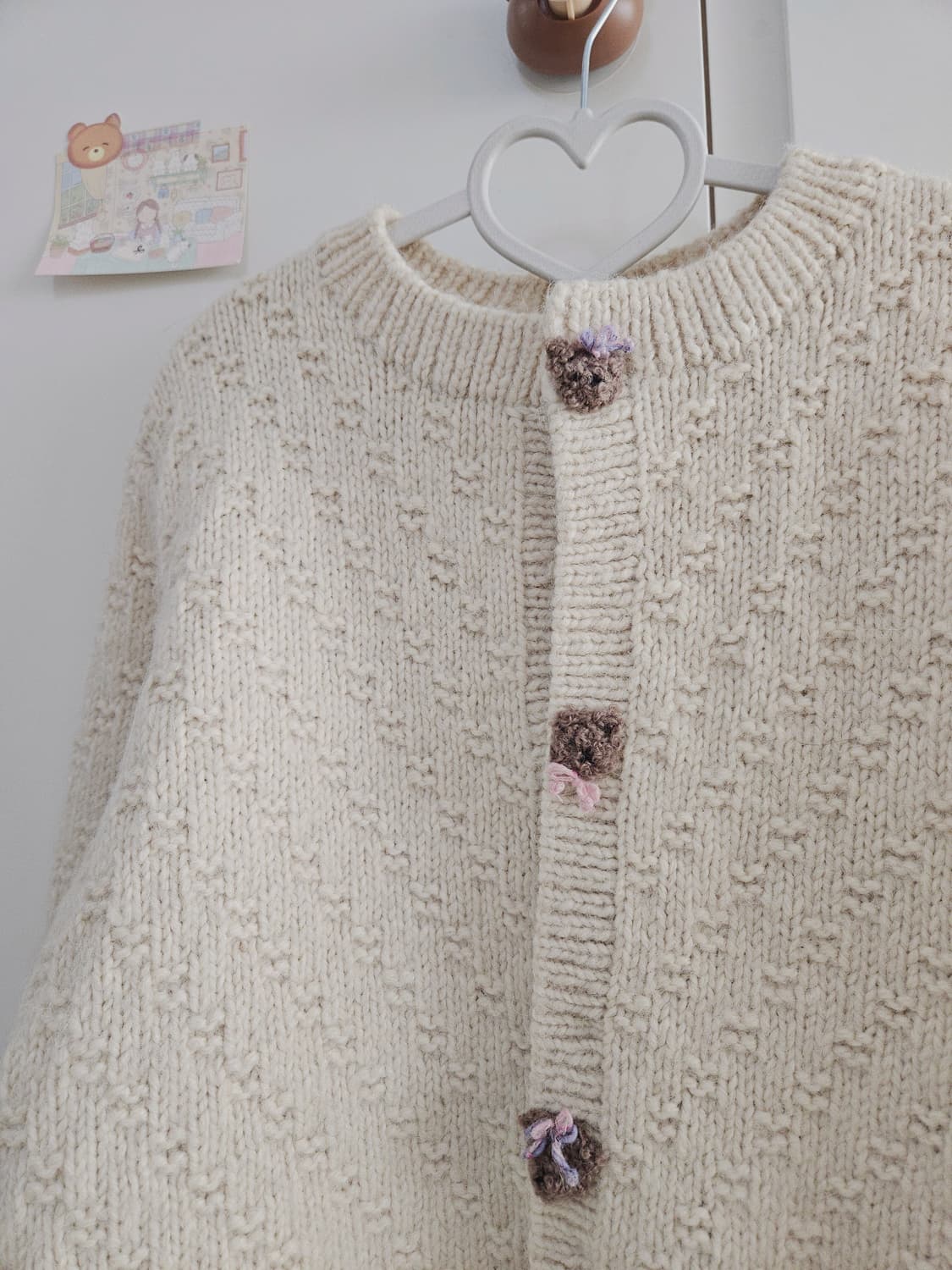 빈티지 아비보리 곰돌이 뜨개 단추 니트가디건 상품이미지2