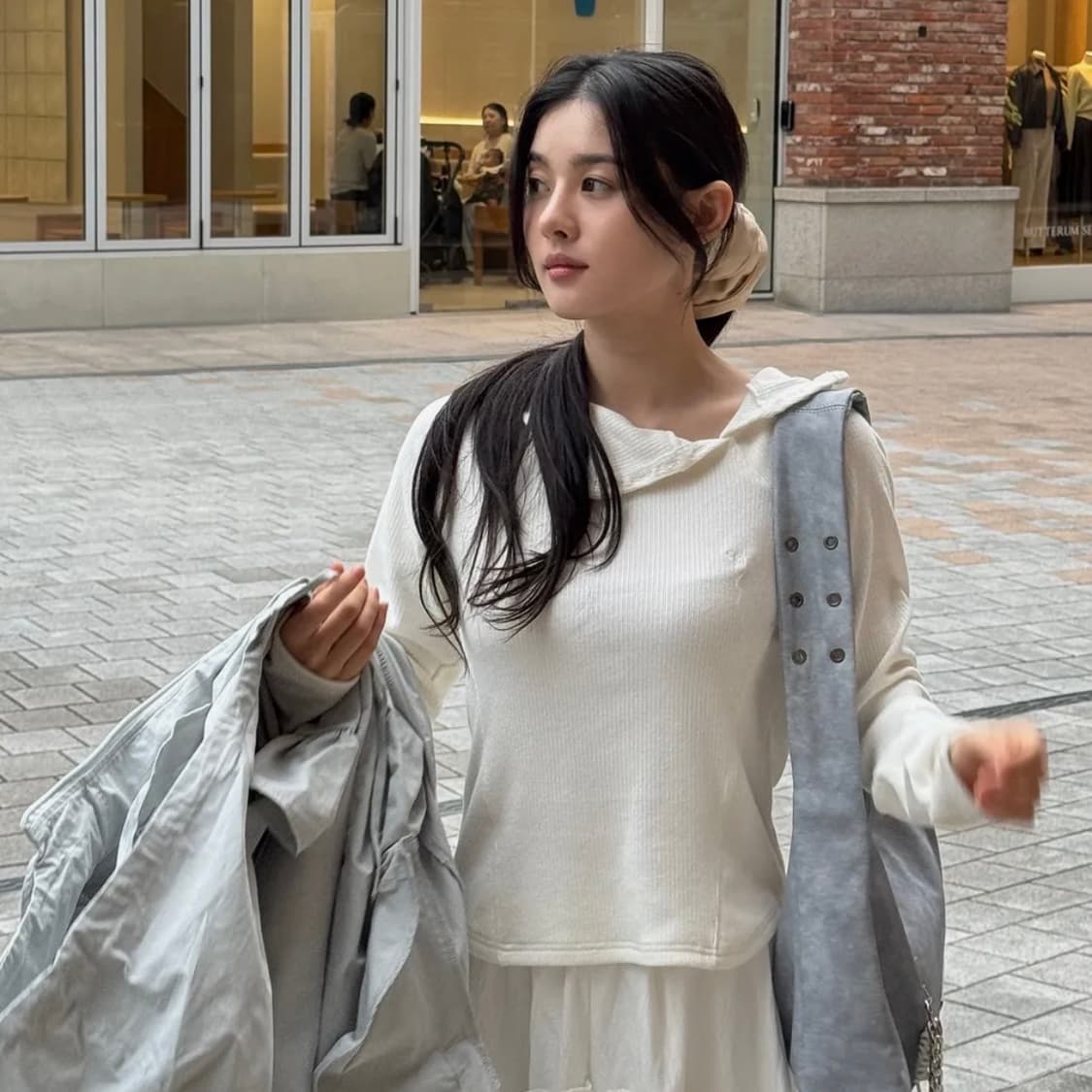 플레이스 스튜디오 골지 버튼 후드 롱슬리브_화이트 상품이미지2