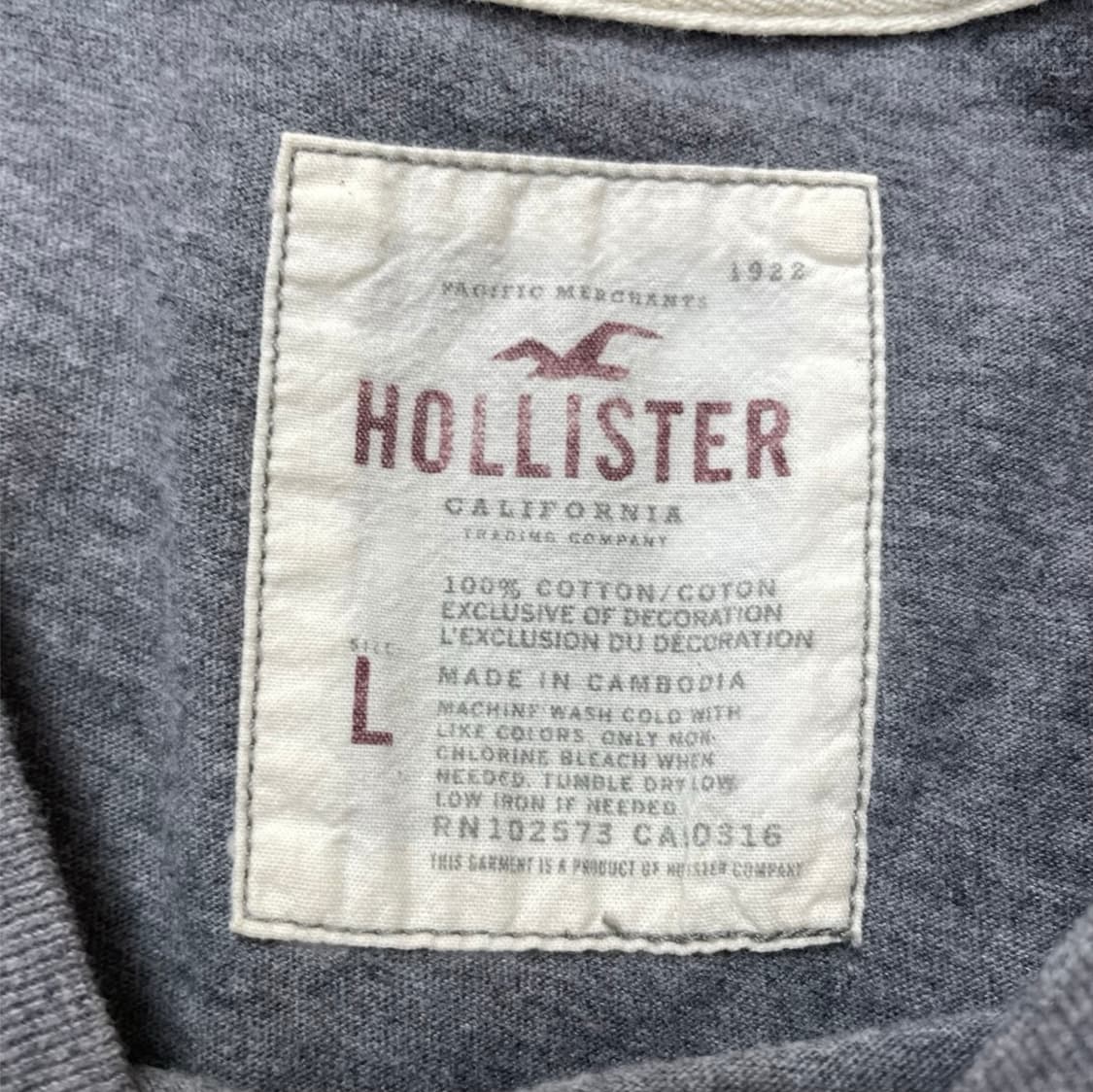 홀리스터 Hollister 그레이 서프클럽 자수 반팔 티셔츠 L 상품이미지3