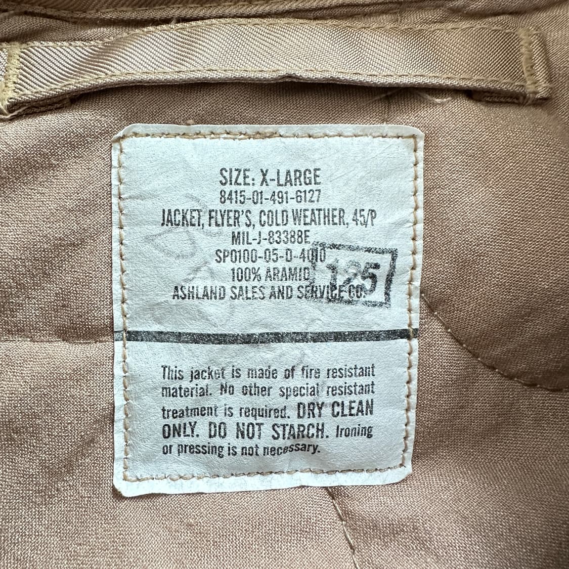  미공군 CWU-45/P 아라미드 사막색 탄(TAN) 항공점퍼 XL 상품이미지4