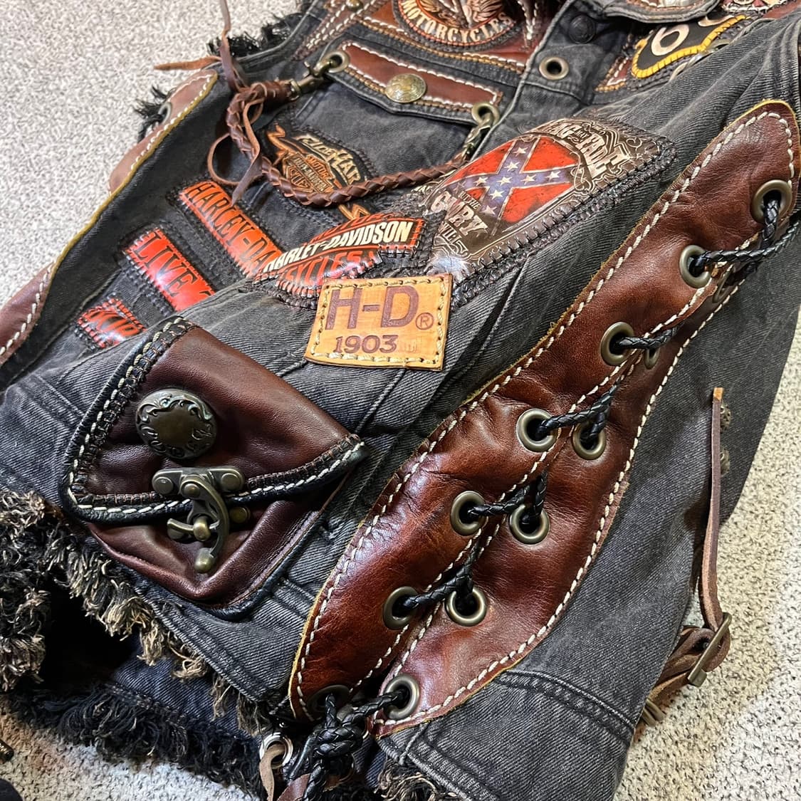 VINTAGE 커스텀 할리 데님 레더 베스트 자켓 상품이미지4
