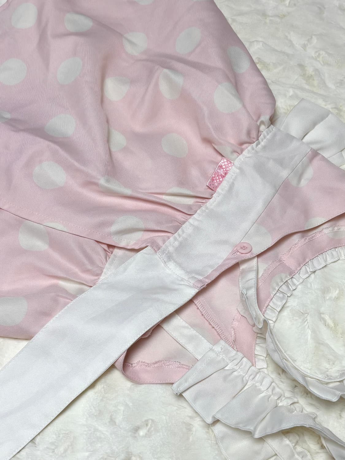 슈가돌 밀크 핑크 도트 프릴 레이스 레이어드 에이프런 상품이미지2