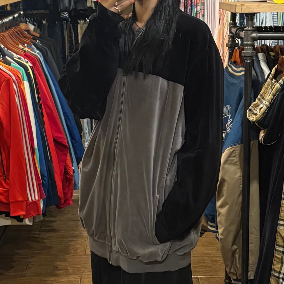 [HI] VTG 벨벳져지 그레이&블랙 배색 상품이미지4