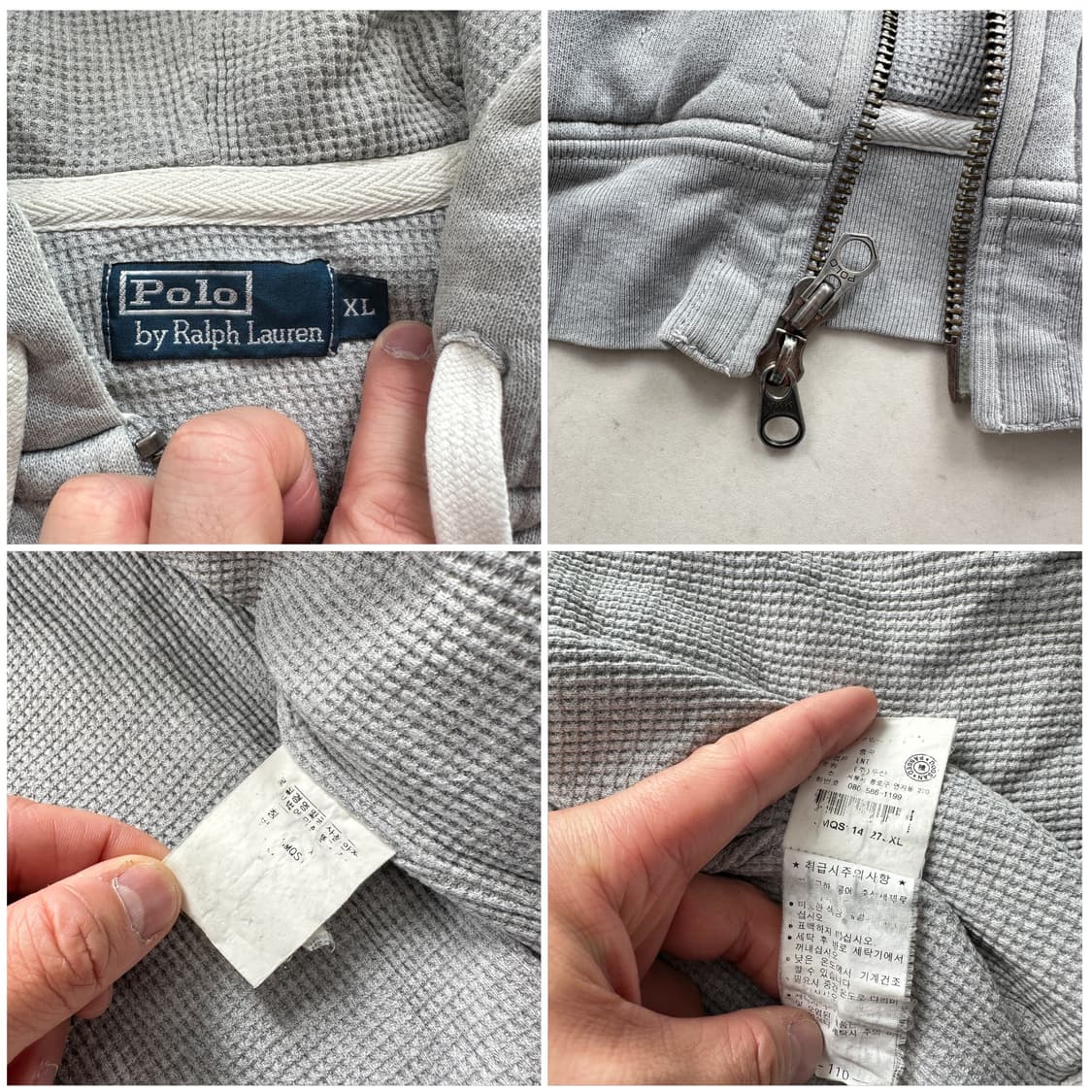 90s 폴로 랄프로렌 풀 FULL 써멀 후드 집업 상품이미지6