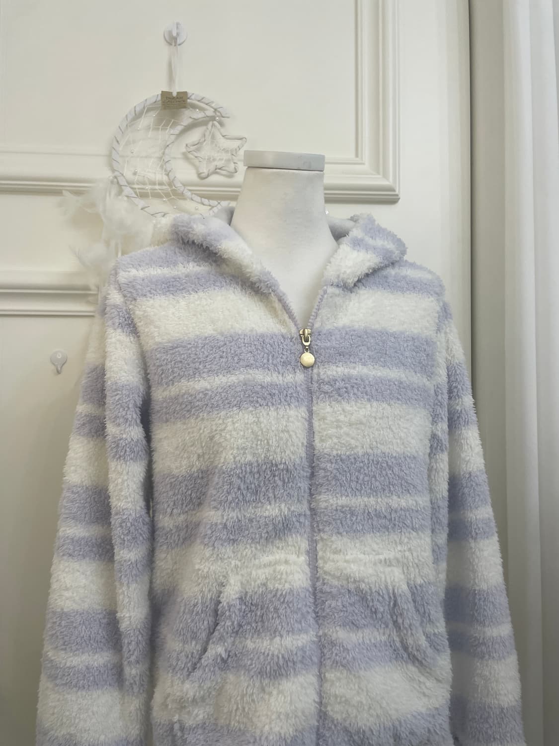 ivory blueberry stripe fur hoodie-zip 상품이미지5
