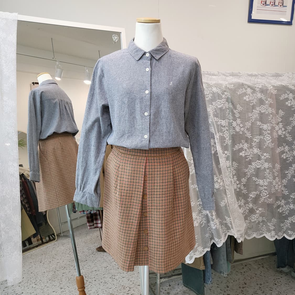 사만사모스2 플란넬 연청 블라우스 상품이미지1