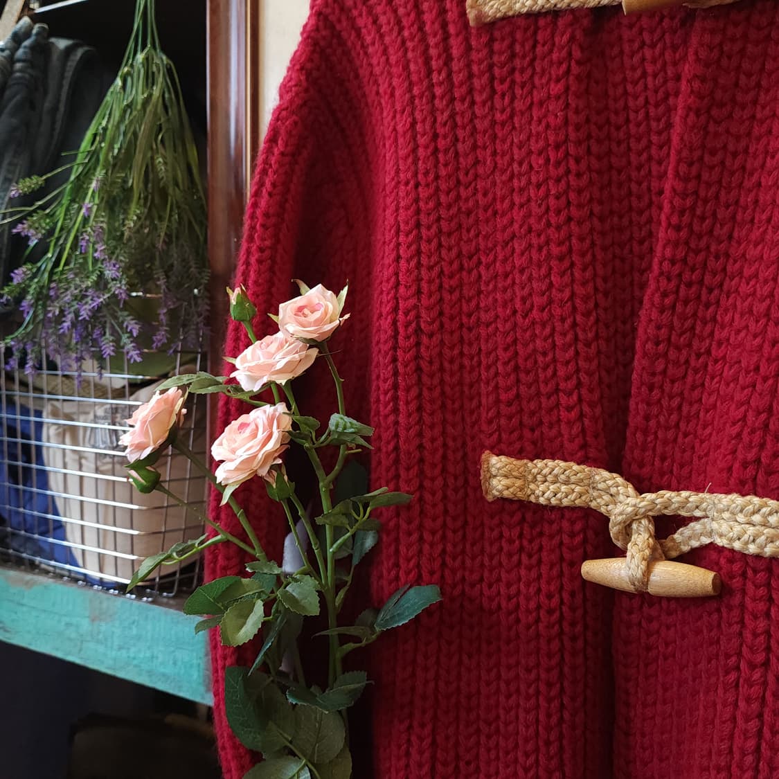 90s 폴로 랄프로렌 블러드 메리 핸드니트 울 더플 코트 M 상품이미지4